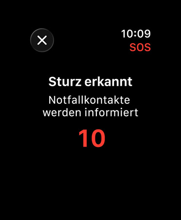 Mitteilung bei Sturzerkennung, Notfallkontakte werden benachrichtigt