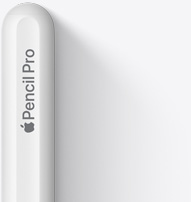 Pohled na vršek Apple Pencilu Pro se zaobleným koncem, logem Apple a nápisem Pencil Pro.