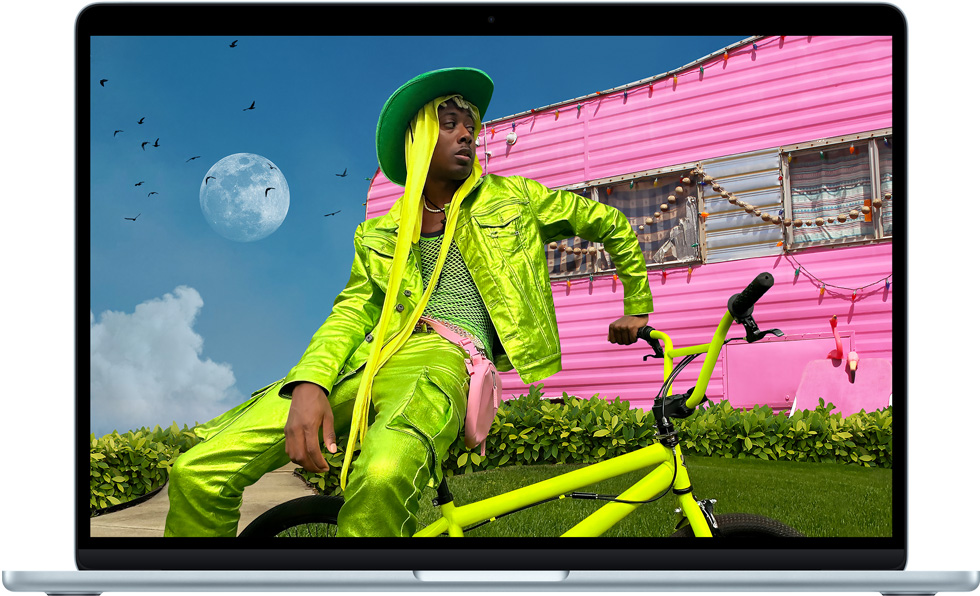 MacBook Air som visar den färgstarka Liquid Retina-skärmen