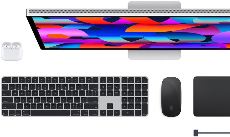 Mac-tillbehör: AirPods, Studio Display, Magic Keyboard, Magic Mouse, Magic Trackpad, MagSafe-laddningskabel
