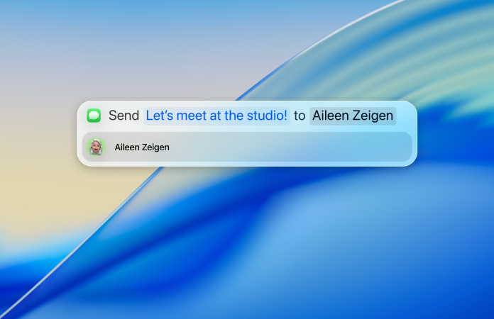 Kullanıcı Mesajlar uygulaması aracılığıyla göndermek için Spotlight’ta bir kısa mesaj yazıyor