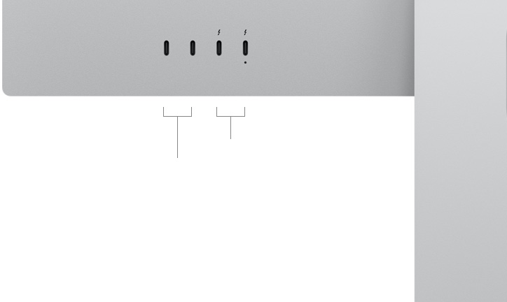 Изглед отзад на Studio Display XDR, който показва два USB‑C порта и два Thunderbolt 5 порта