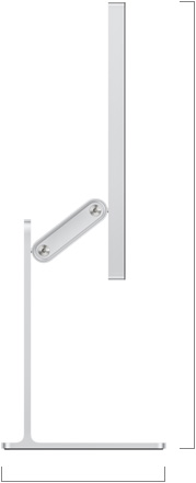 Изглед отстрани на Studio Display XDR със стойка с регулируем наклон и височина, който показва височина на дисплея в позиция нагоре